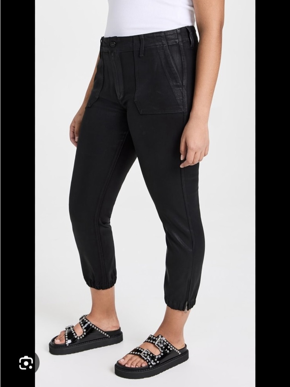 PAIGE Mayslie luxe coating‎ Black Cropped Ankle Utility Joggers